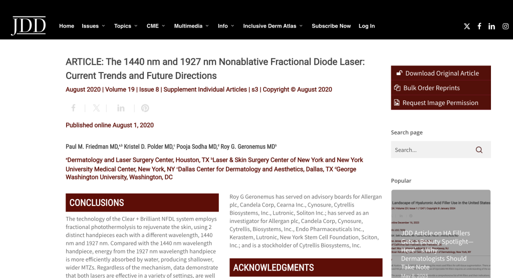 ARTICLE: The 1440 nm and 1927 nm Nonablative Fractional Diode Laser: Current Trends and Future Directions